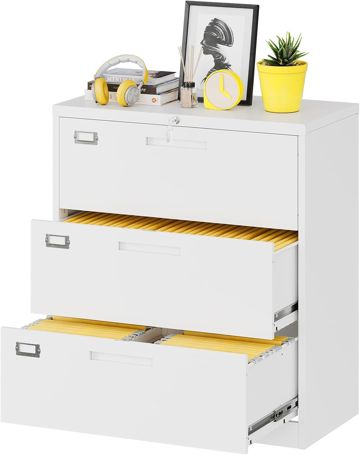 Credenza Office Storage - 측면 서류 캐비닛, 3단 서랍 금속
