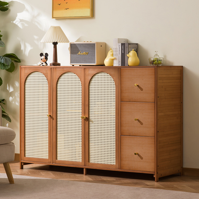 Room Divider Bamboo - 레트로 스타일 대나무 거실 수납장, 미니멀리스트