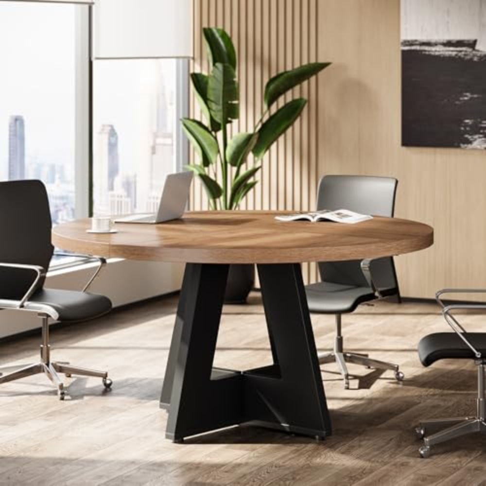 Conference Table Round - 47인치 원형 회의 테이블(4~6인용), 두꺼운 테이블