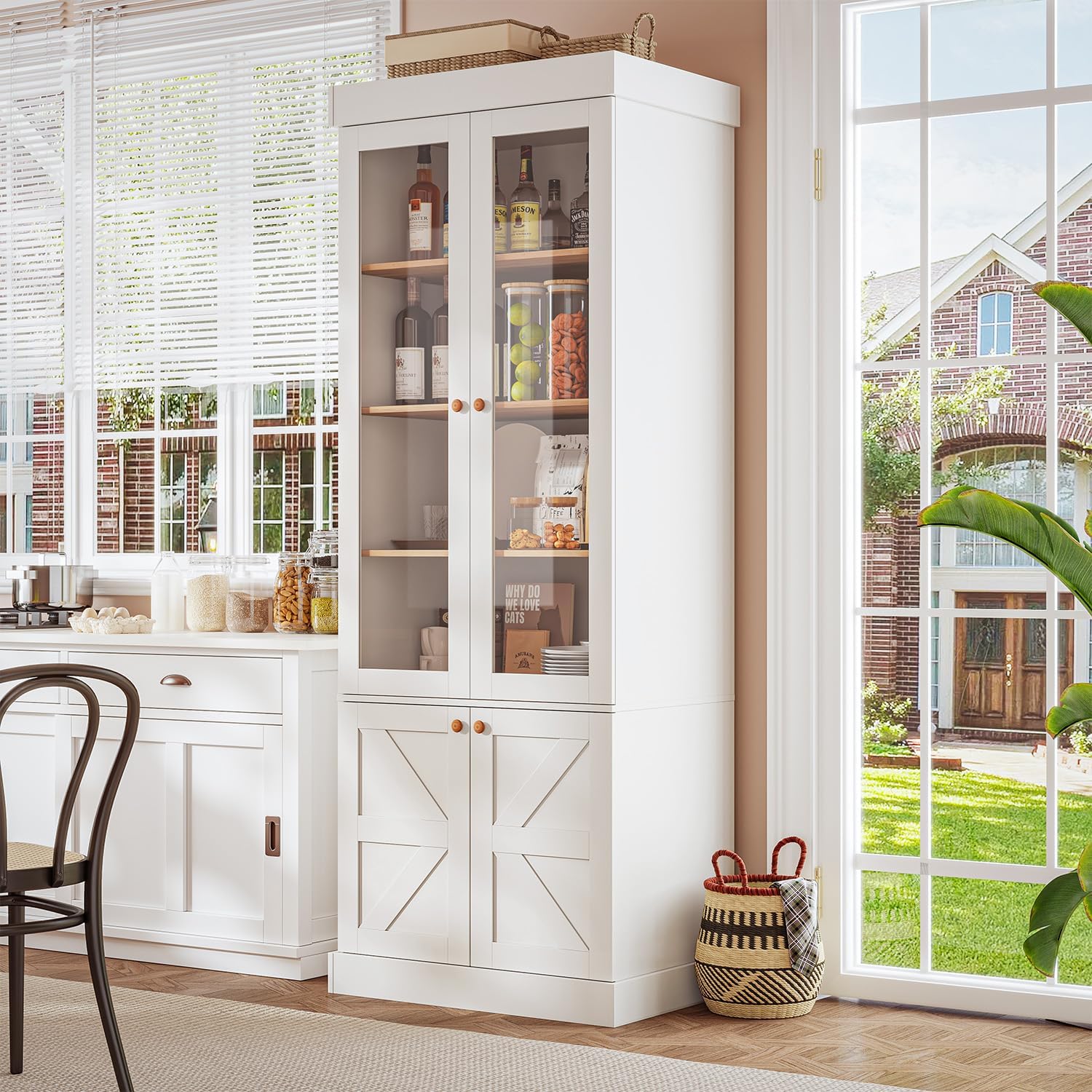 Credenza Office Storage - 높은 농가 스타일 책장 디스플레이 캐비닛,