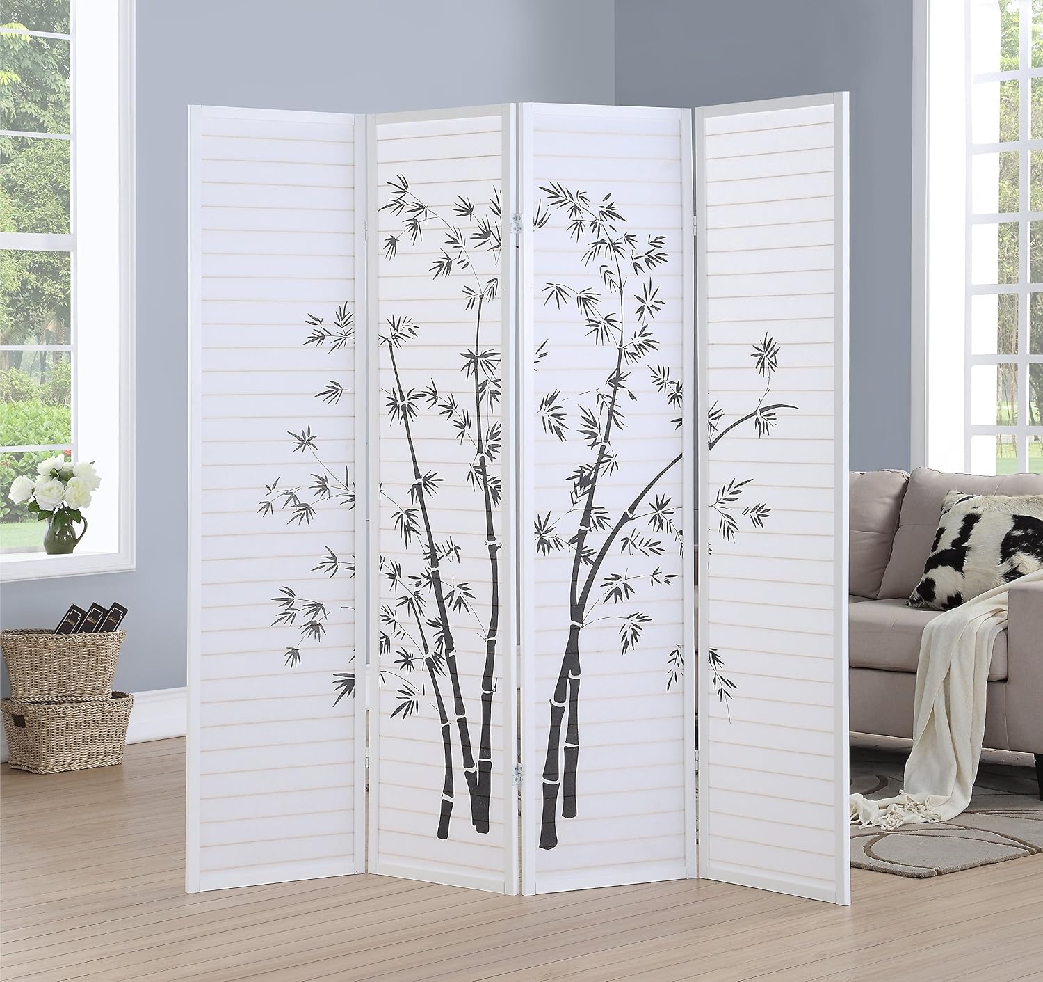 4패널 대나무 프린트 화이트 프레임 룸 스크린 디바이더 - Room Divider Bamboo 리뷰 및 가격