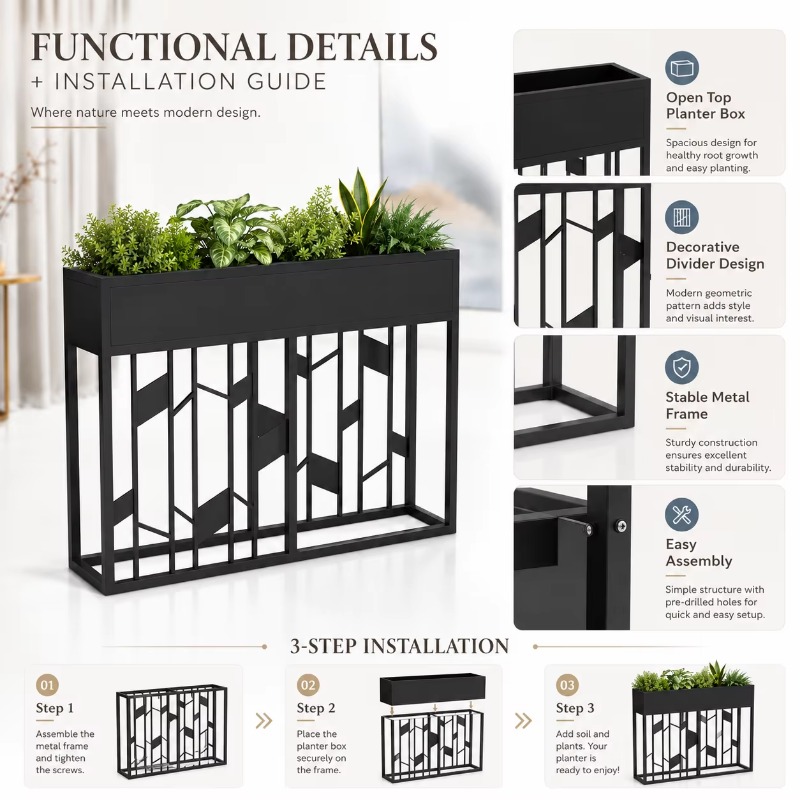 무광 블랙 메탈 화분 박스 80cm, 슬랫 패널 스크린 - Room Divider Bamboo 리뷰 및 가격