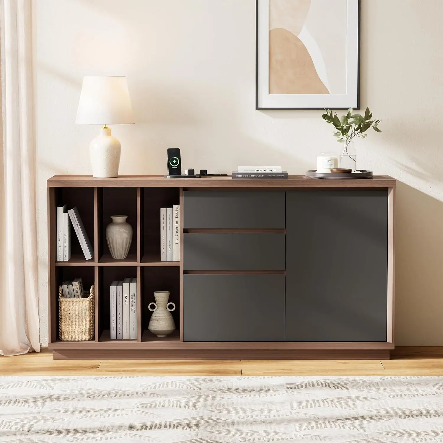 60인치 서랍 및 문이 있는 파일 캐비닛, 내장형 충전 - Credenza Office Storage 리뷰 및 가격