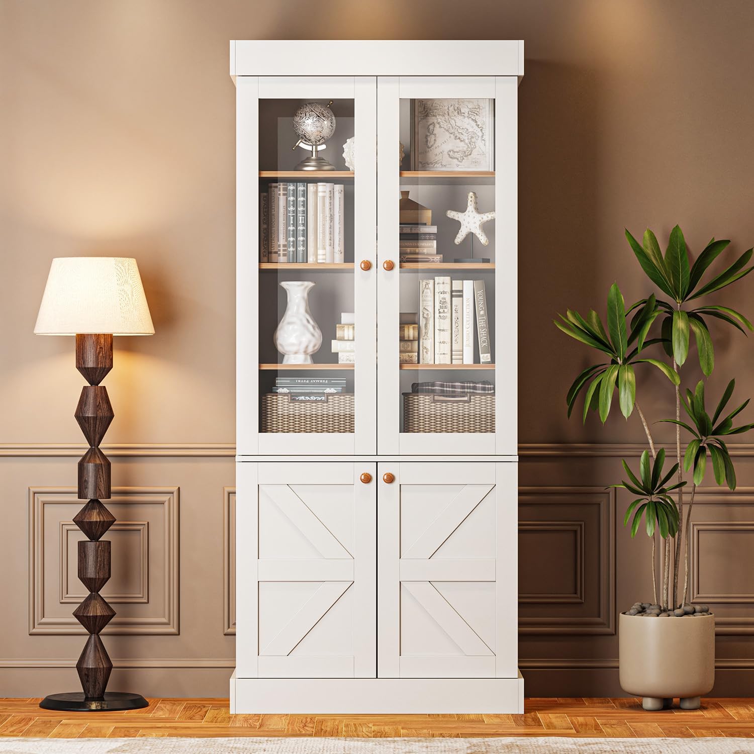 높은 농가 스타일 책장 디스플레이 캐비닛, 모듈형 책장 - Credenza Office Storage 리뷰 및 가격